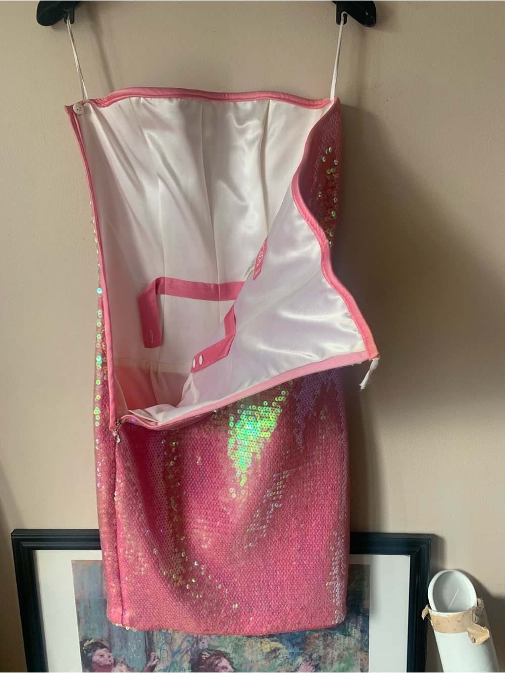 Escada Pink Iridescent Sequin Strapless Mini Dress - Picture 6 of 8